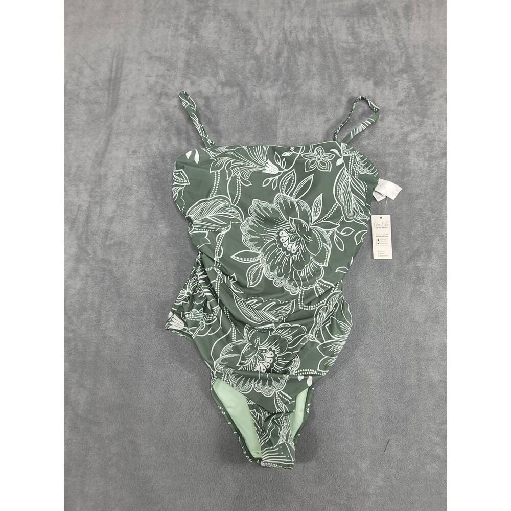 Cupshe Green Floral One Piece Swimsuit Ruched Adjustable Strap Size L NWT